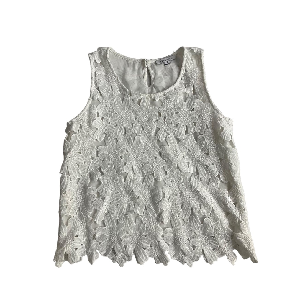 Purple Snow‎ White Crochet Floral Lace Scalloped Hem Western Festival Tank Top L